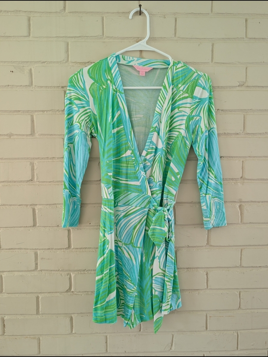 Lilly Pulitzer Pants - Lilly Pulitzer XS Karlie Wrap Romper Green & Aqua Tropical Frond Print